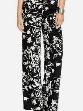 Lauren Ralph Lauren Black/Pearl Floral-Print Wide-Leg Pants 18W
